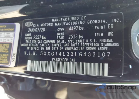 2020 Kia Optima S z USA, uszkodzony, nr VIN 5XXGT4L33LG433107